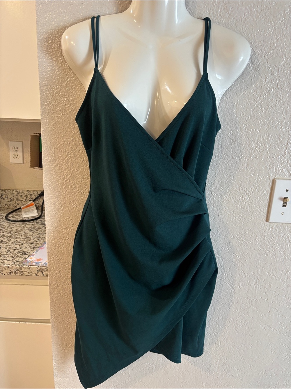 Windsor Deep Green Draped Mini Dress with Spaghetti Straps